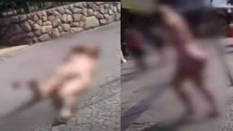 video mulher sai rolando no chao sem roupa em frente a hotel tudo foi filmado