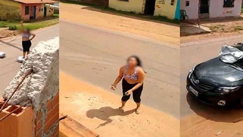 video mulher surta tira a roupa no meio da rua e com faca na mao ameaca motoristas