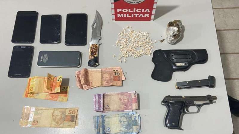 policia militar prende cinco homens por porte ilegal de arma de fogo e trafico de drogas